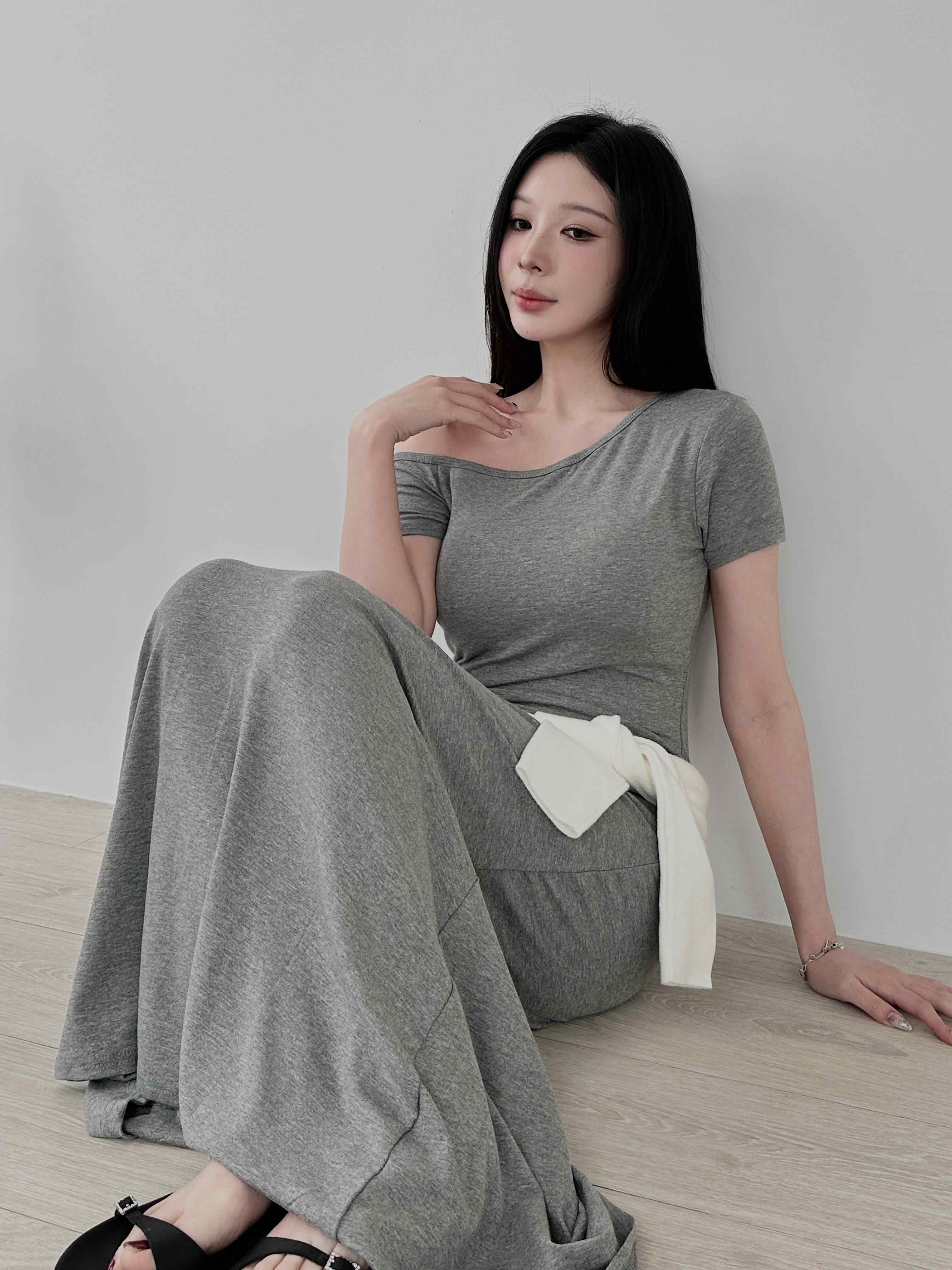 棉質斜肩 BRA TOP 洋裝